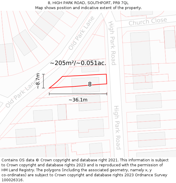 8, HIGH PARK ROAD, SOUTHPORT, PR9 7QL: Plot and title map