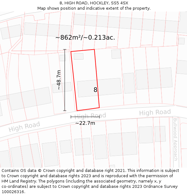8, HIGH ROAD, HOCKLEY, SS5 4SX: Plot and title map