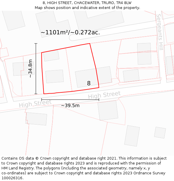 8, HIGH STREET, CHACEWATER, TRURO, TR4 8LW: Plot and title map