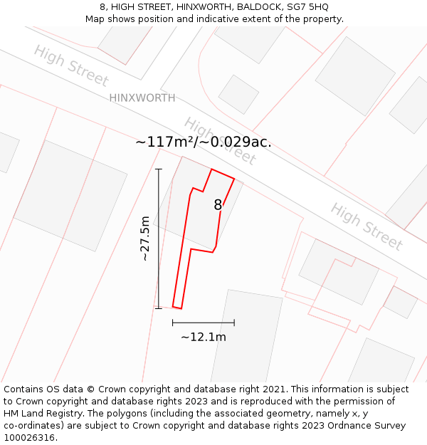 8, HIGH STREET, HINXWORTH, BALDOCK, SG7 5HQ: Plot and title map