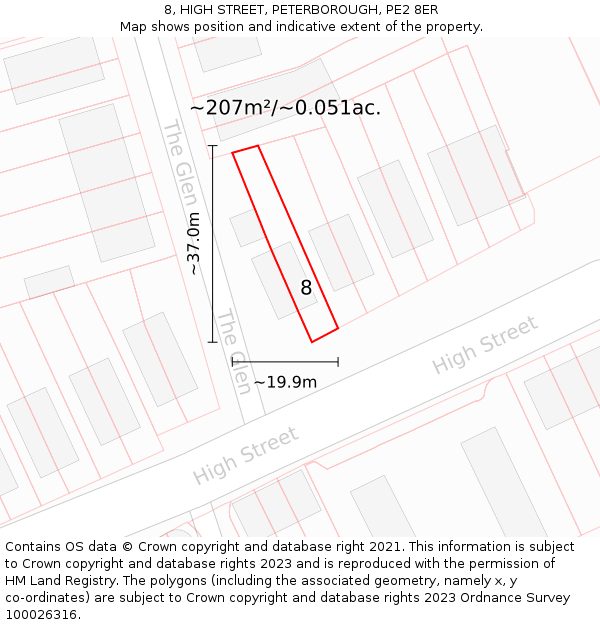 8, HIGH STREET, PETERBOROUGH, PE2 8ER: Plot and title map