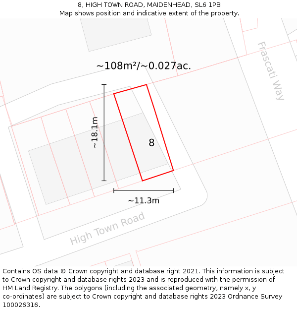 8, HIGH TOWN ROAD, MAIDENHEAD, SL6 1PB: Plot and title map