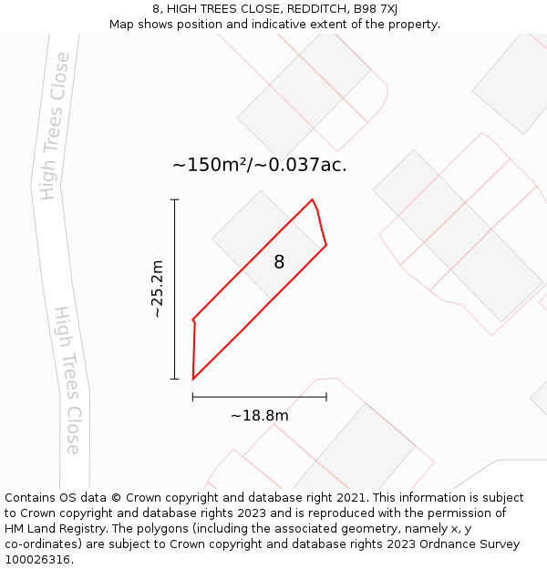 8, HIGH TREES CLOSE, REDDITCH, B98 7XJ: Plot and title map