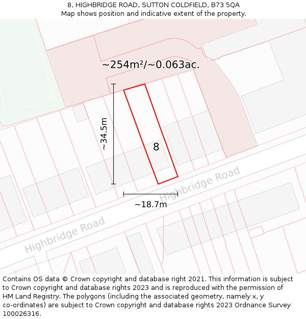 8, HIGHBRIDGE ROAD, SUTTON COLDFIELD, B73 5QA: Plot and title map