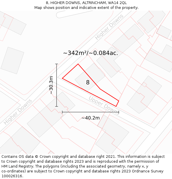 8, HIGHER DOWNS, ALTRINCHAM, WA14 2QL: Plot and title map