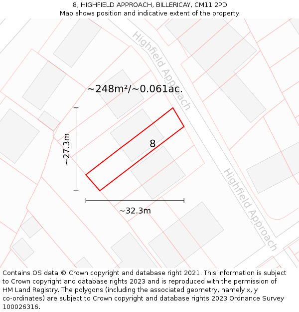 8, HIGHFIELD APPROACH, BILLERICAY, CM11 2PD: Plot and title map