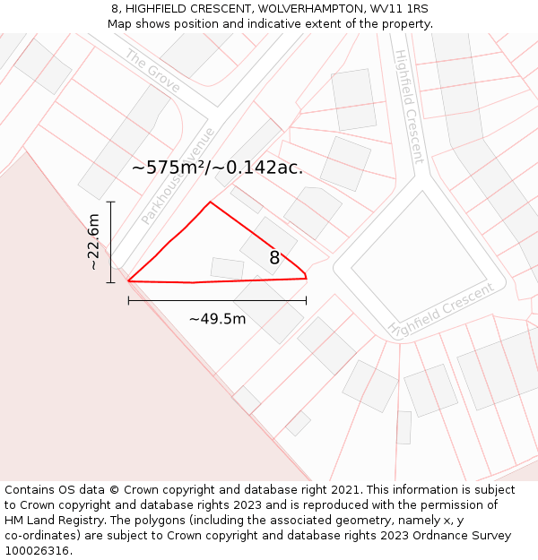8, HIGHFIELD CRESCENT, WOLVERHAMPTON, WV11 1RS: Plot and title map