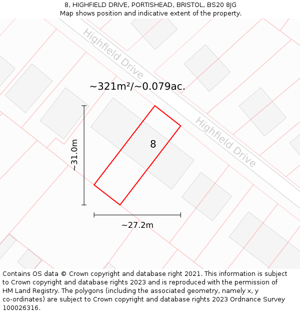 8, HIGHFIELD DRIVE, PORTISHEAD, BRISTOL, BS20 8JG: Plot and title map