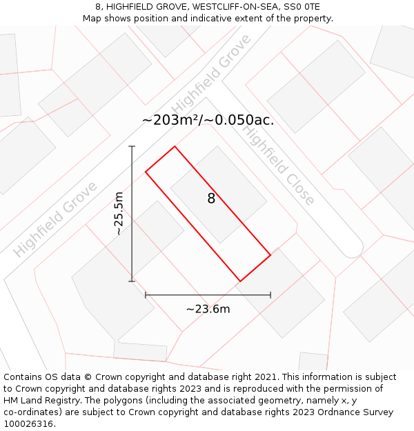 8, HIGHFIELD GROVE, WESTCLIFF-ON-SEA, SS0 0TE: Plot and title map