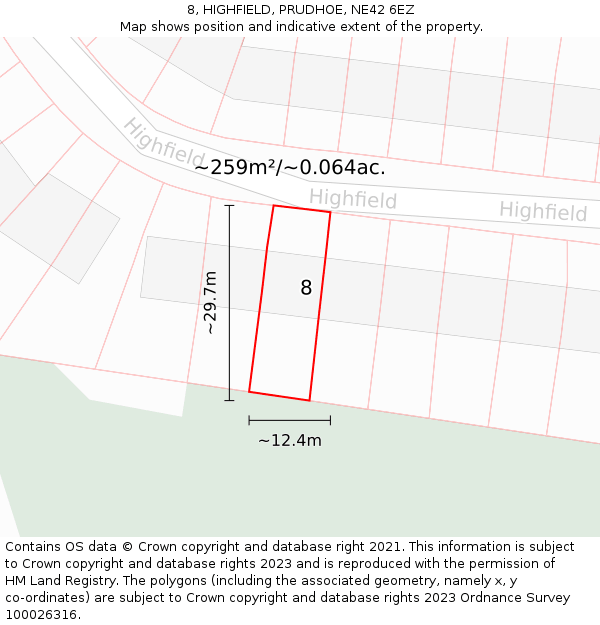 8, HIGHFIELD, PRUDHOE, NE42 6EZ: Plot and title map