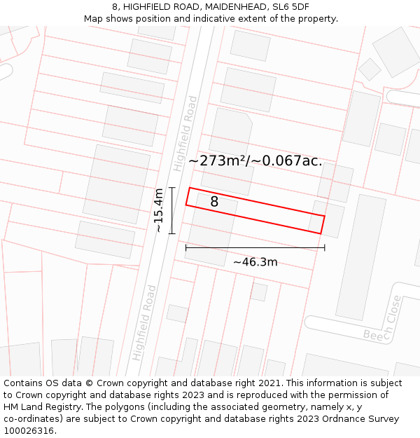 8, HIGHFIELD ROAD, MAIDENHEAD, SL6 5DF: Plot and title map