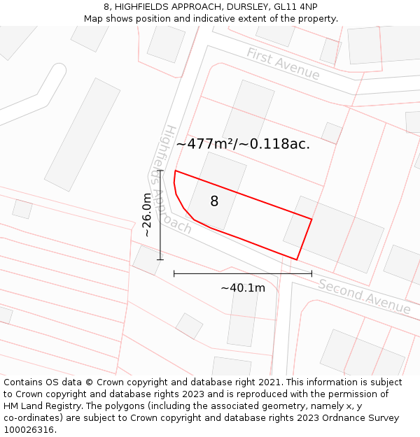 8, HIGHFIELDS APPROACH, DURSLEY, GL11 4NP: Plot and title map