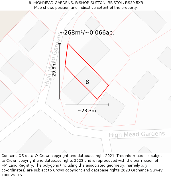 8, HIGHMEAD GARDENS, BISHOP SUTTON, BRISTOL, BS39 5XB: Plot and title map