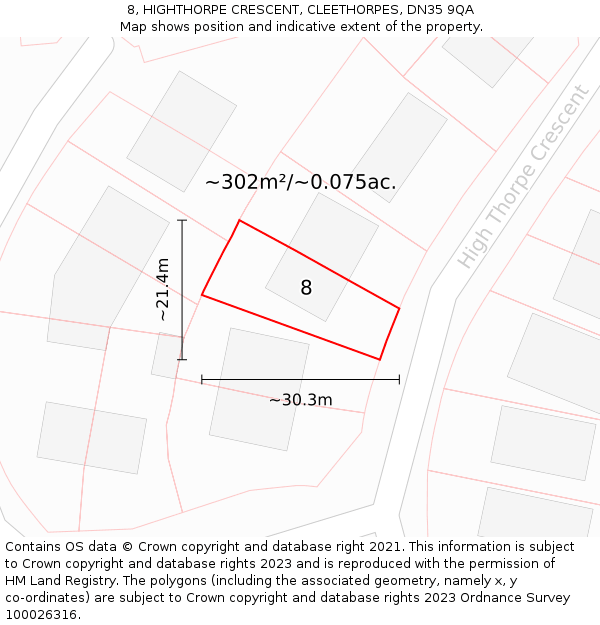 8, HIGHTHORPE CRESCENT, CLEETHORPES, DN35 9QA: Plot and title map
