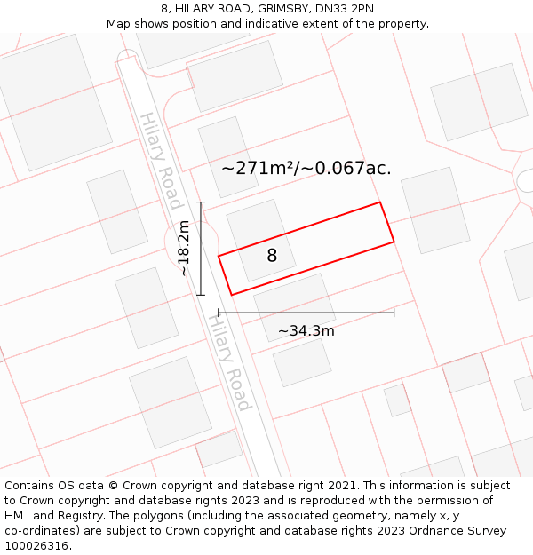 8, HILARY ROAD, GRIMSBY, DN33 2PN: Plot and title map