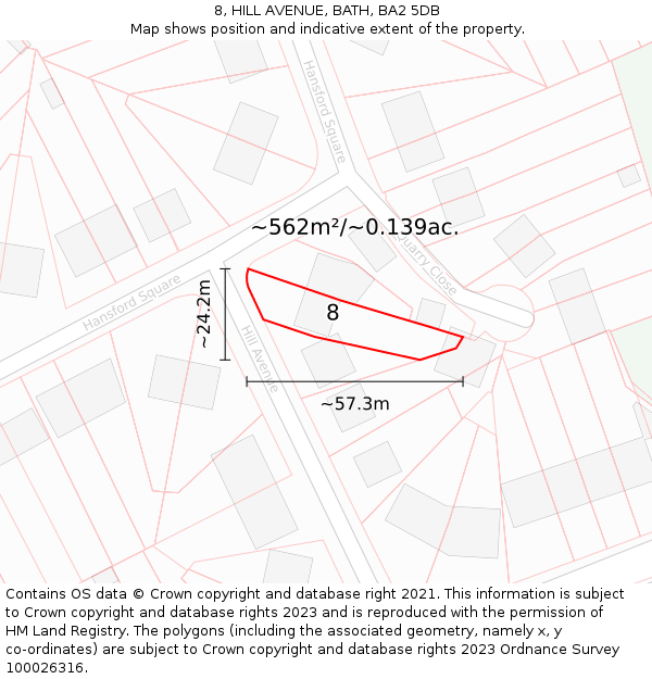 8, HILL AVENUE, BATH, BA2 5DB: Plot and title map