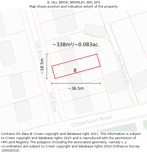 8, HILL BROW, BROMLEY, BR1 2PG: Plot and title map
