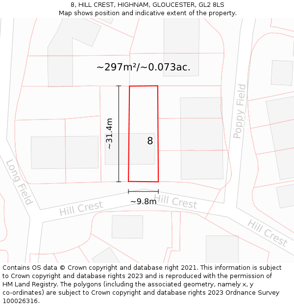 8, HILL CREST, HIGHNAM, GLOUCESTER, GL2 8LS: Plot and title map