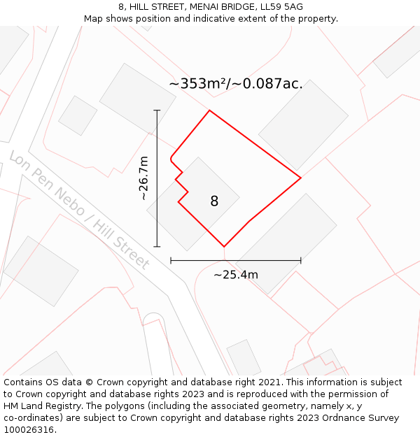 8, HILL STREET, MENAI BRIDGE, LL59 5AG: Plot and title map