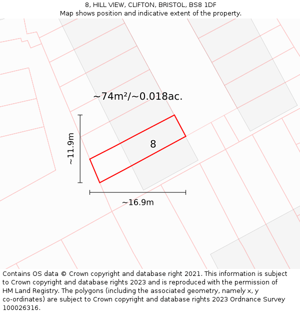 8, HILL VIEW, CLIFTON, BRISTOL, BS8 1DF: Plot and title map