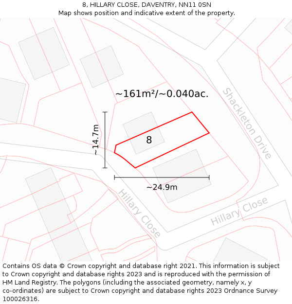 8, HILLARY CLOSE, DAVENTRY, NN11 0SN: Plot and title map