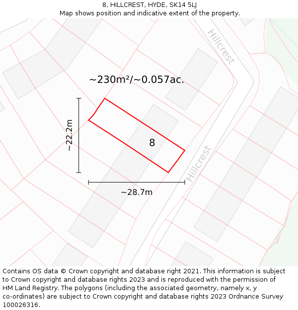8, HILLCREST, HYDE, SK14 5LJ: Plot and title map