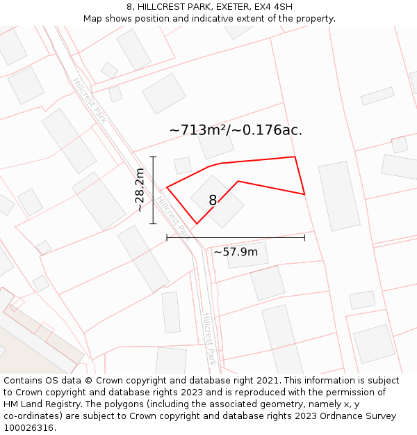 8, HILLCREST PARK, EXETER, EX4 4SH: Plot and title map