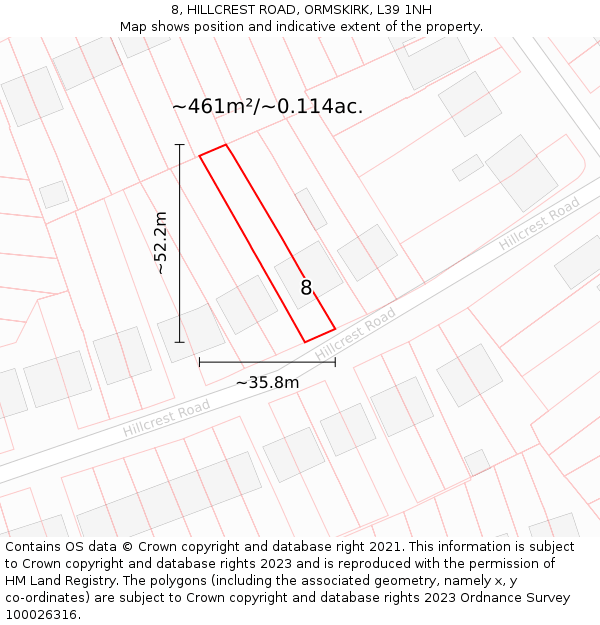 8, HILLCREST ROAD, ORMSKIRK, L39 1NH: Plot and title map