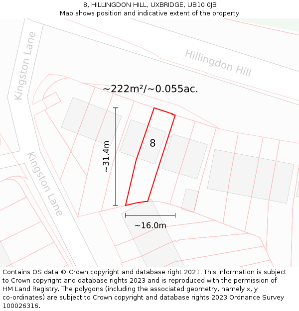 8, HILLINGDON HILL, UXBRIDGE, UB10 0JB: Plot and title map