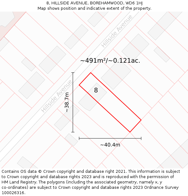 8, HILLSIDE AVENUE, BOREHAMWOOD, WD6 1HJ: Plot and title map