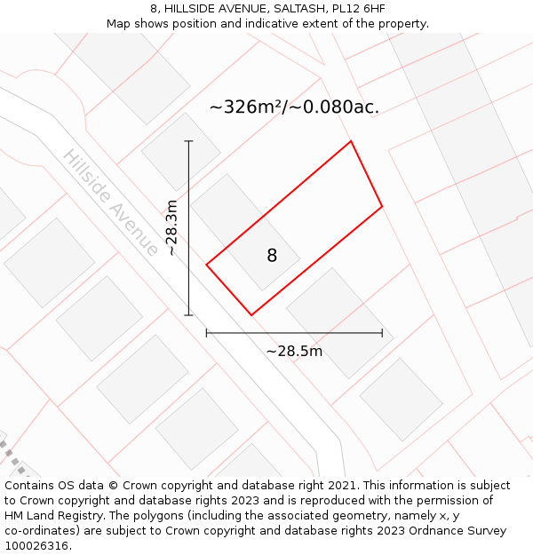 8, HILLSIDE AVENUE, SALTASH, PL12 6HF: Plot and title map