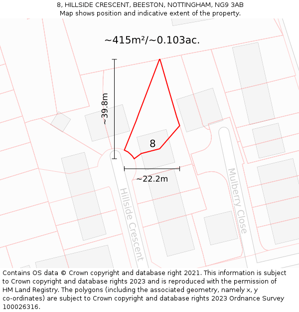 8, HILLSIDE CRESCENT, BEESTON, NOTTINGHAM, NG9 3AB: Plot and title map