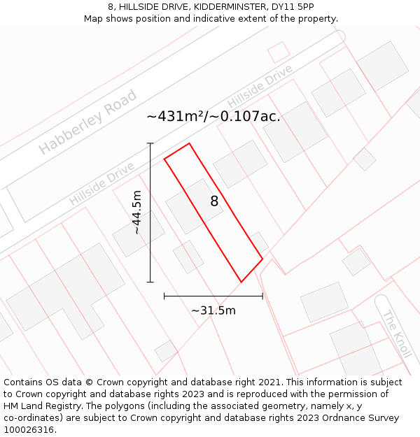 8, HILLSIDE DRIVE, KIDDERMINSTER, DY11 5PP: Plot and title map