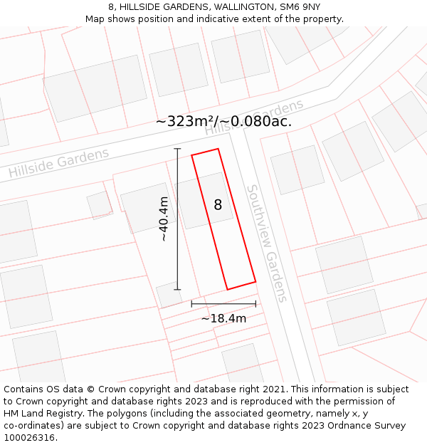 8, HILLSIDE GARDENS, WALLINGTON, SM6 9NY: Plot and title map