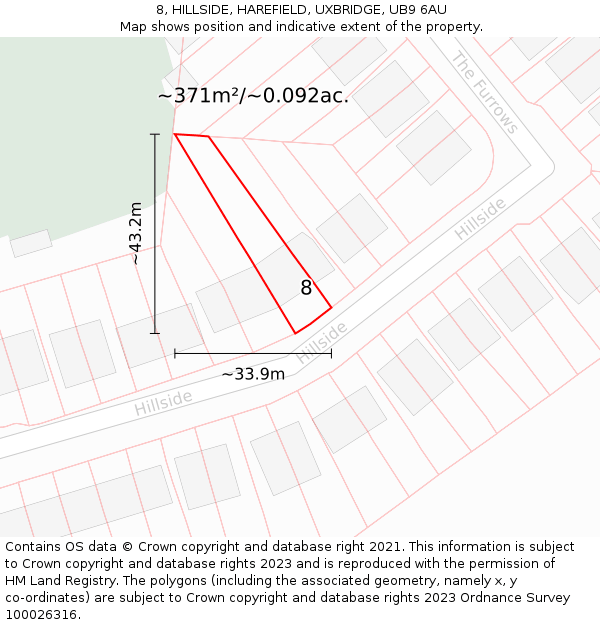 8, HILLSIDE, HAREFIELD, UXBRIDGE, UB9 6AU: Plot and title map