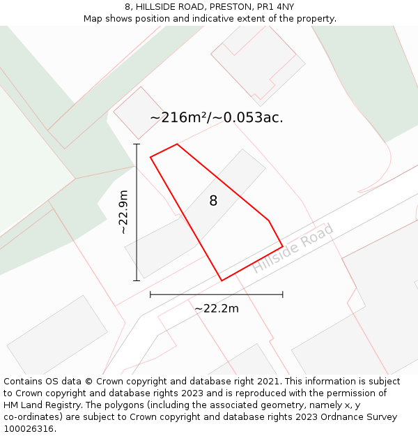 8, HILLSIDE ROAD, PRESTON, PR1 4NY: Plot and title map