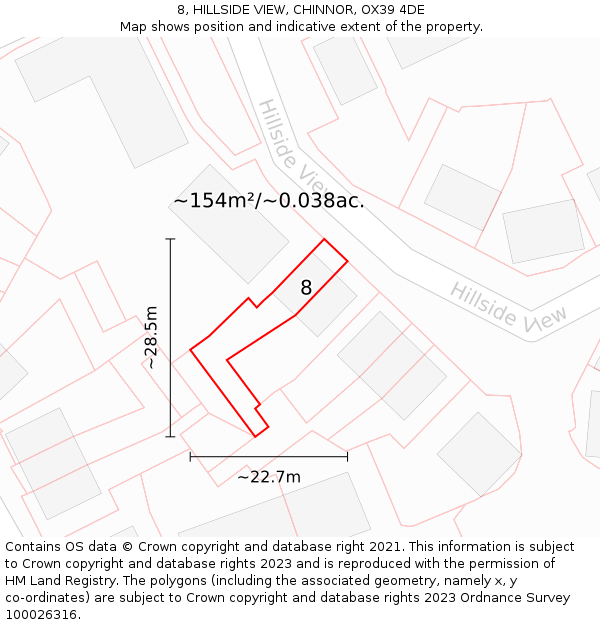 8, HILLSIDE VIEW, CHINNOR, OX39 4DE: Plot and title map