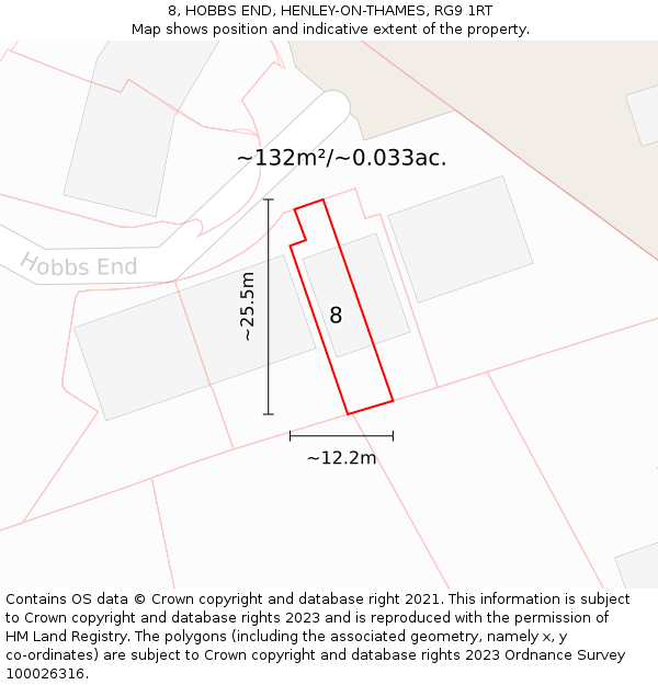 8, HOBBS END, HENLEY-ON-THAMES, RG9 1RT: Plot and title map