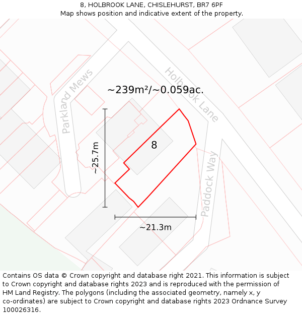 8, HOLBROOK LANE, CHISLEHURST, BR7 6PF: Plot and title map