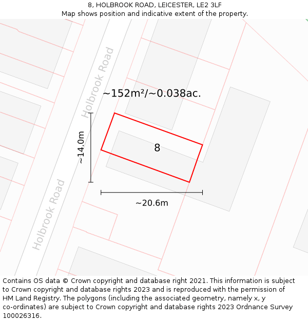 8, HOLBROOK ROAD, LEICESTER, LE2 3LF: Plot and title map