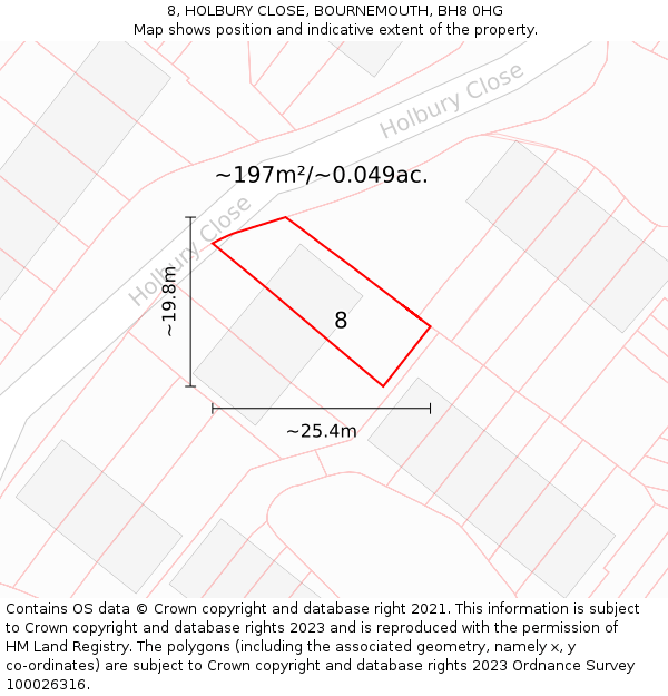 8, HOLBURY CLOSE, BOURNEMOUTH, BH8 0HG: Plot and title map