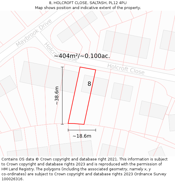 8, HOLCROFT CLOSE, SALTASH, PL12 4PU: Plot and title map