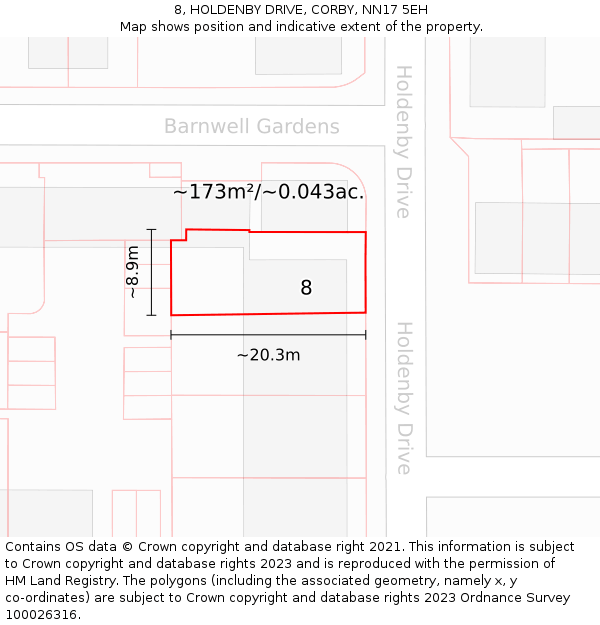 8, HOLDENBY DRIVE, CORBY, NN17 5EH: Plot and title map