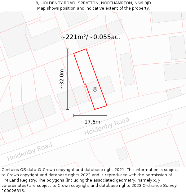 8, HOLDENBY ROAD, SPRATTON, NORTHAMPTON, NN6 8JD: Plot and title map