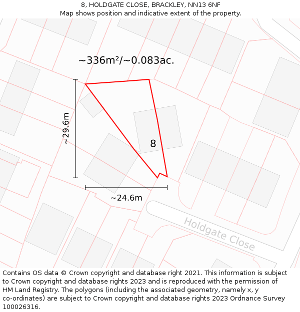 8, HOLDGATE CLOSE, BRACKLEY, NN13 6NF: Plot and title map