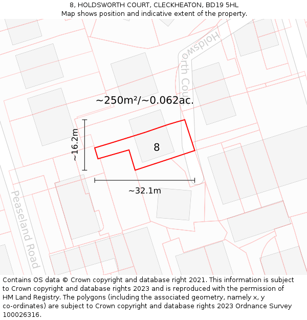 8, HOLDSWORTH COURT, CLECKHEATON, BD19 5HL: Plot and title map