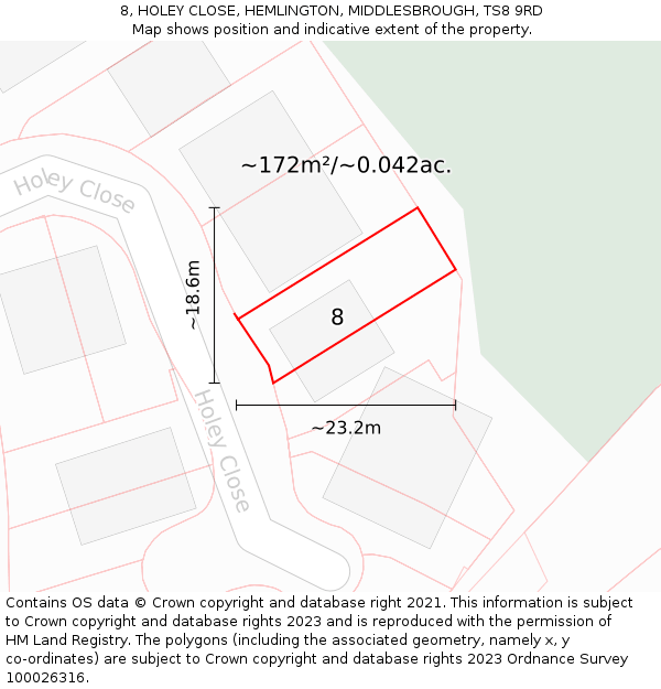 8, HOLEY CLOSE, HEMLINGTON, MIDDLESBROUGH, TS8 9RD: Plot and title map