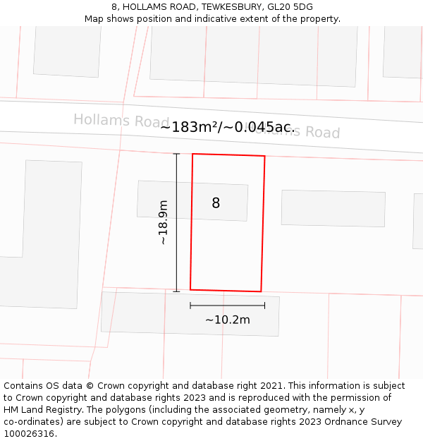 8, HOLLAMS ROAD, TEWKESBURY, GL20 5DG: Plot and title map