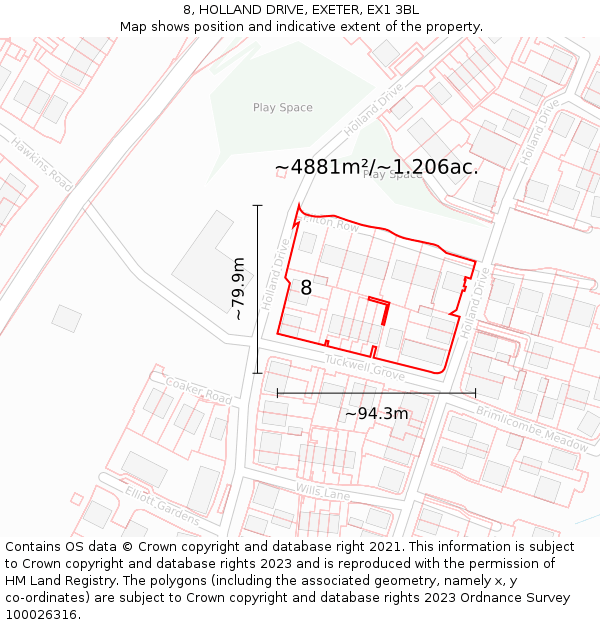 8, HOLLAND DRIVE, EXETER, EX1 3BL: Plot and title map