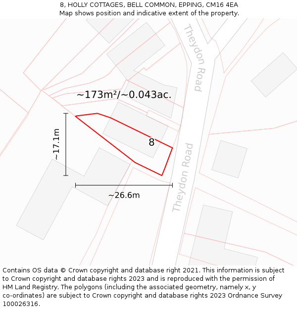 8, HOLLY COTTAGES, BELL COMMON, EPPING, CM16 4EA: Plot and title map